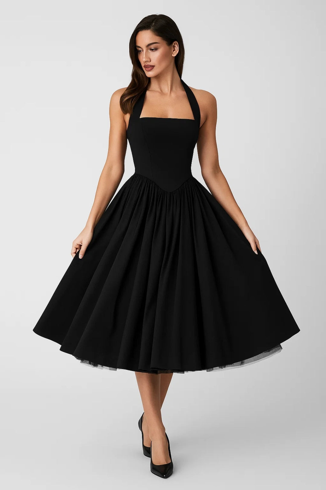 Zoe | Pleated Halter Midi Dress