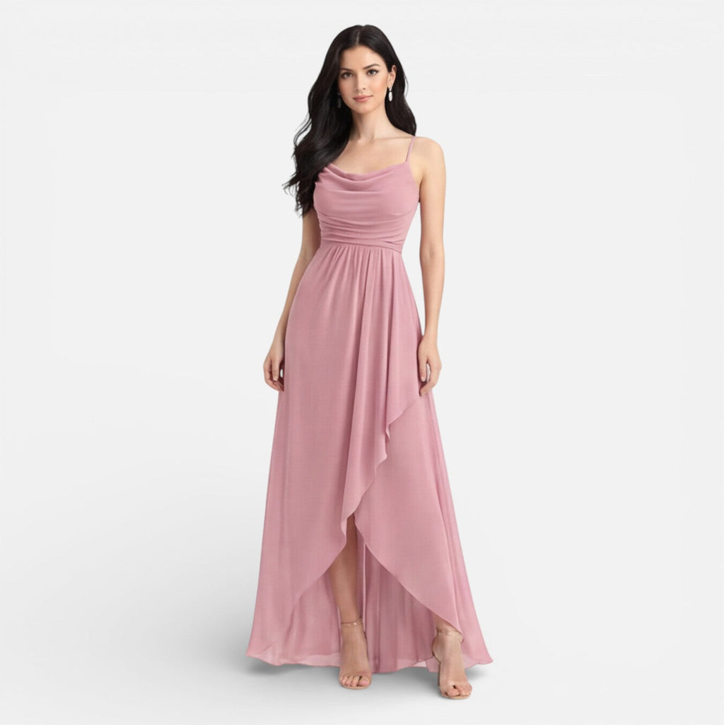 Emmeline | Chiffon Cowl Neck High-Low Dress