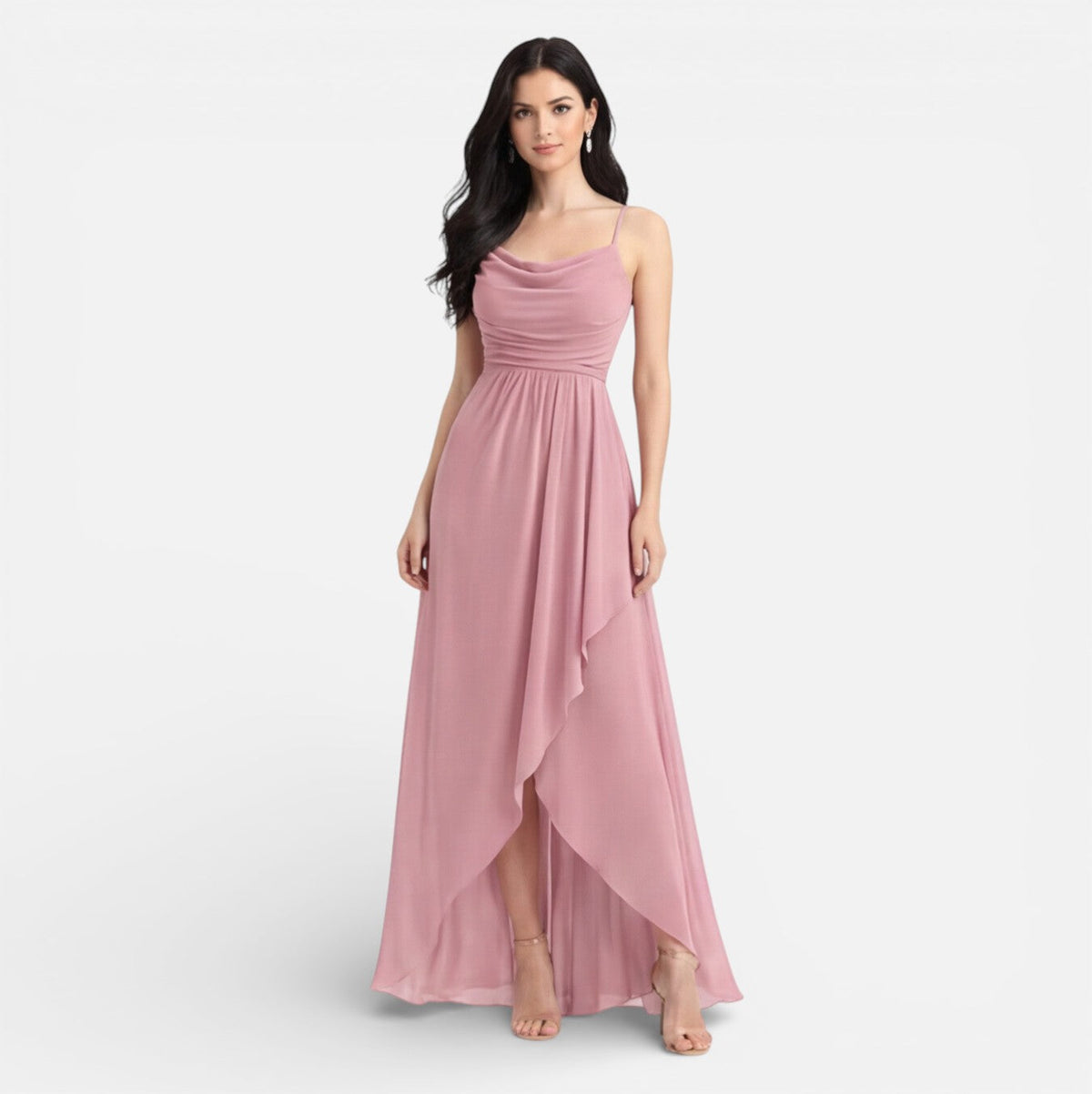 Emmeline | Chiffon Cowl Neck High-Low Dress