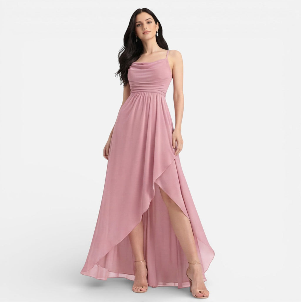 Emmeline | Chiffon Cowl Neck High-Low Dress