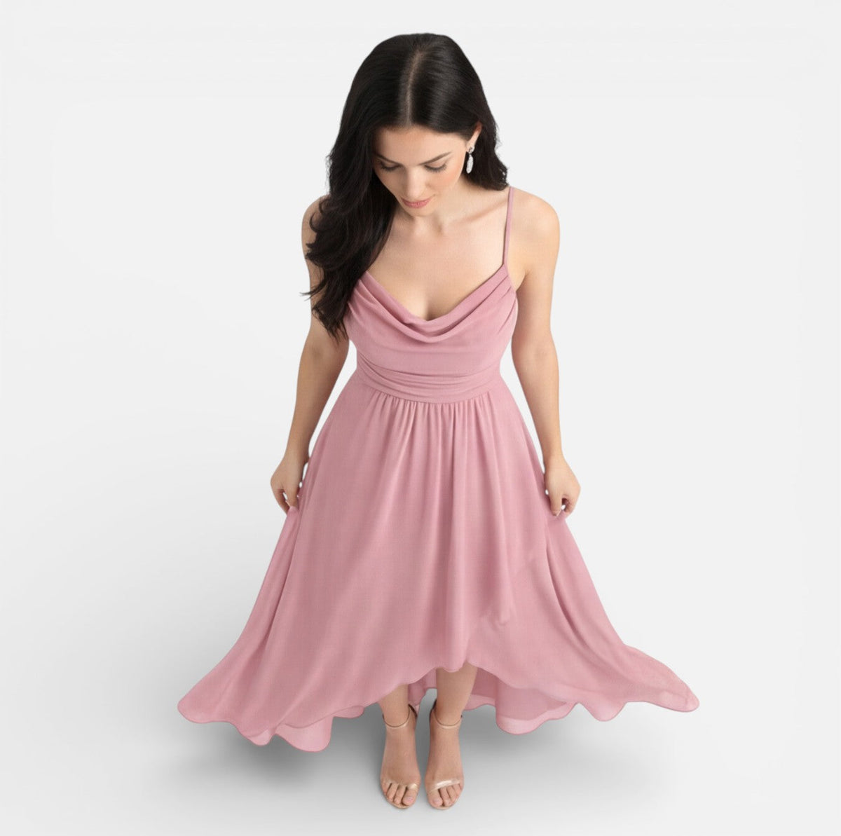 Emmeline | Chiffon Cowl Neck High-Low Dress