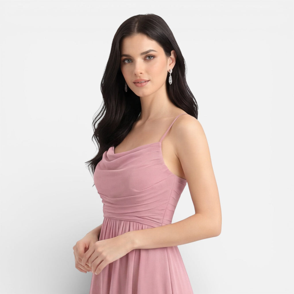 Emmeline | Chiffon Cowl Neck High-Low Dress