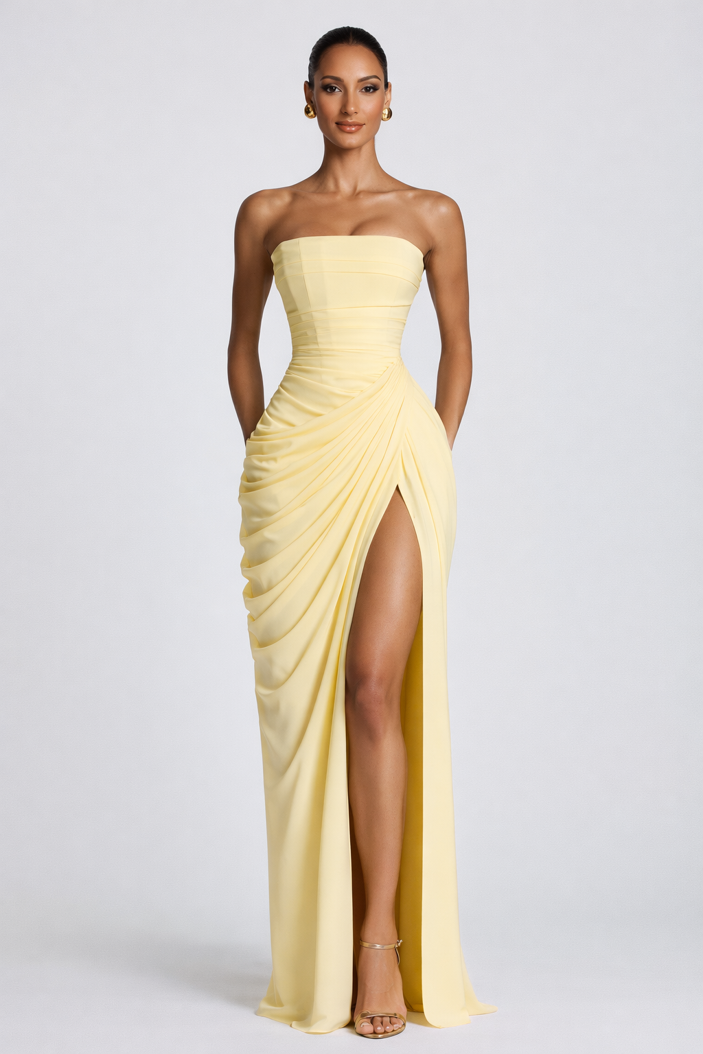 Zara | Strapless Ruched Waist Maxi Dress