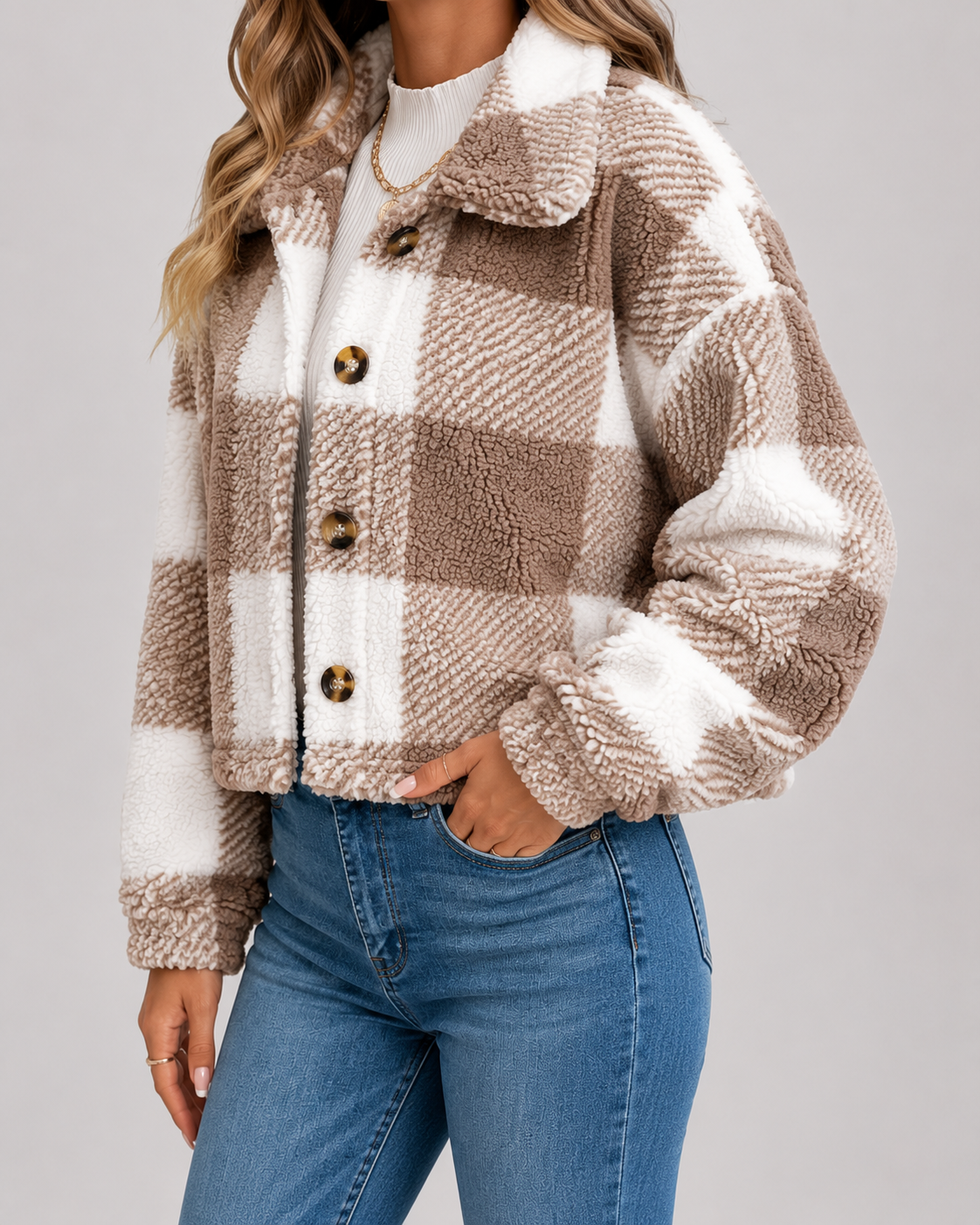 Fantine | Checked Teddy Fleece Button-Front Jacket