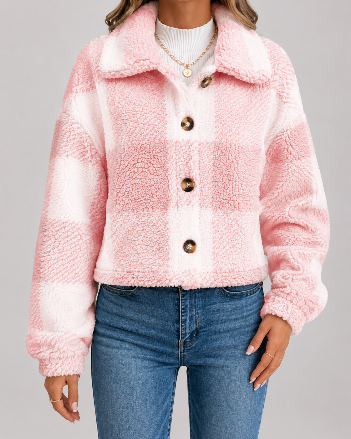 Fantine | Checked Teddy Fleece Button-Front Jacket