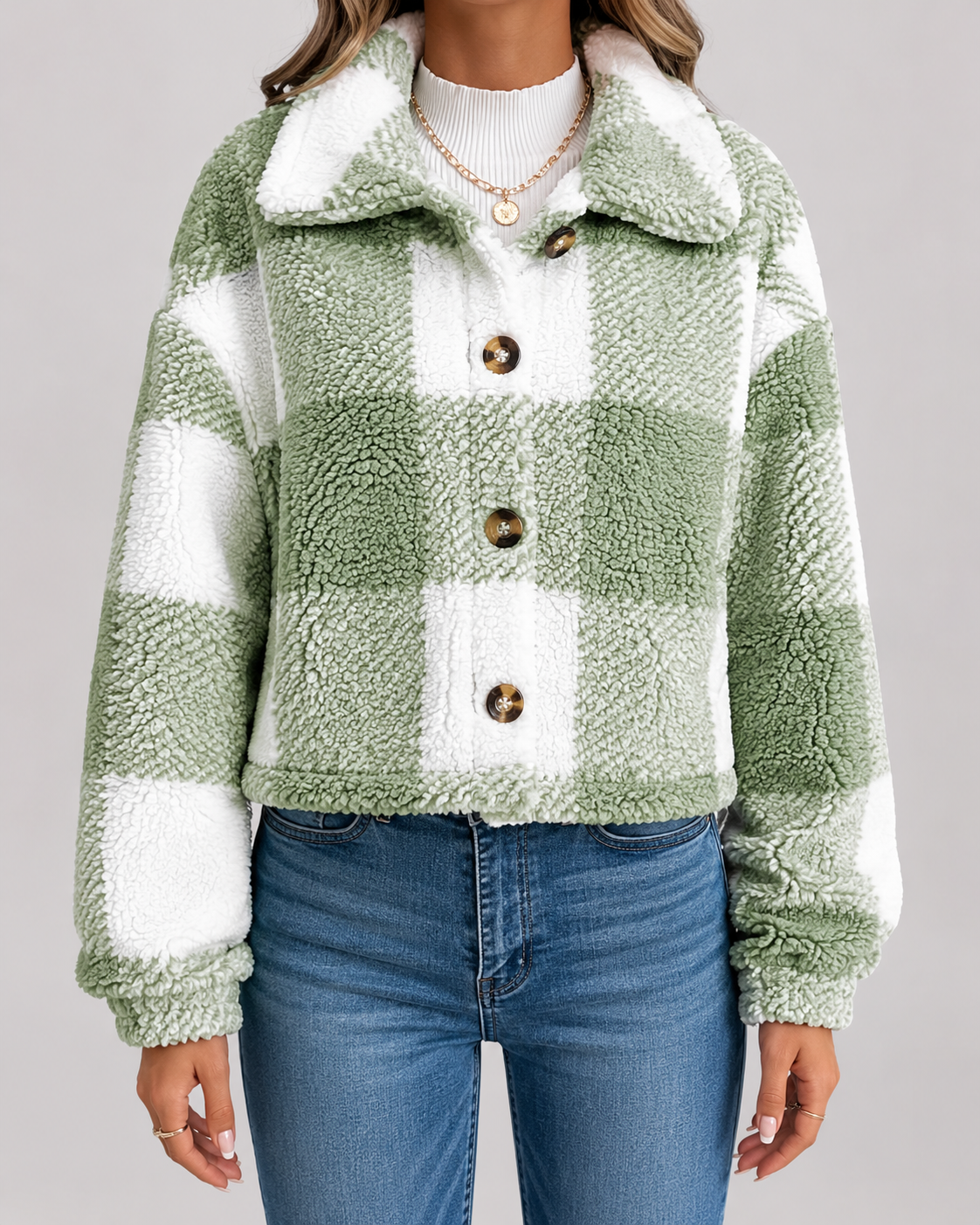 Fantine | Checked Teddy Fleece Button-Front Jacket