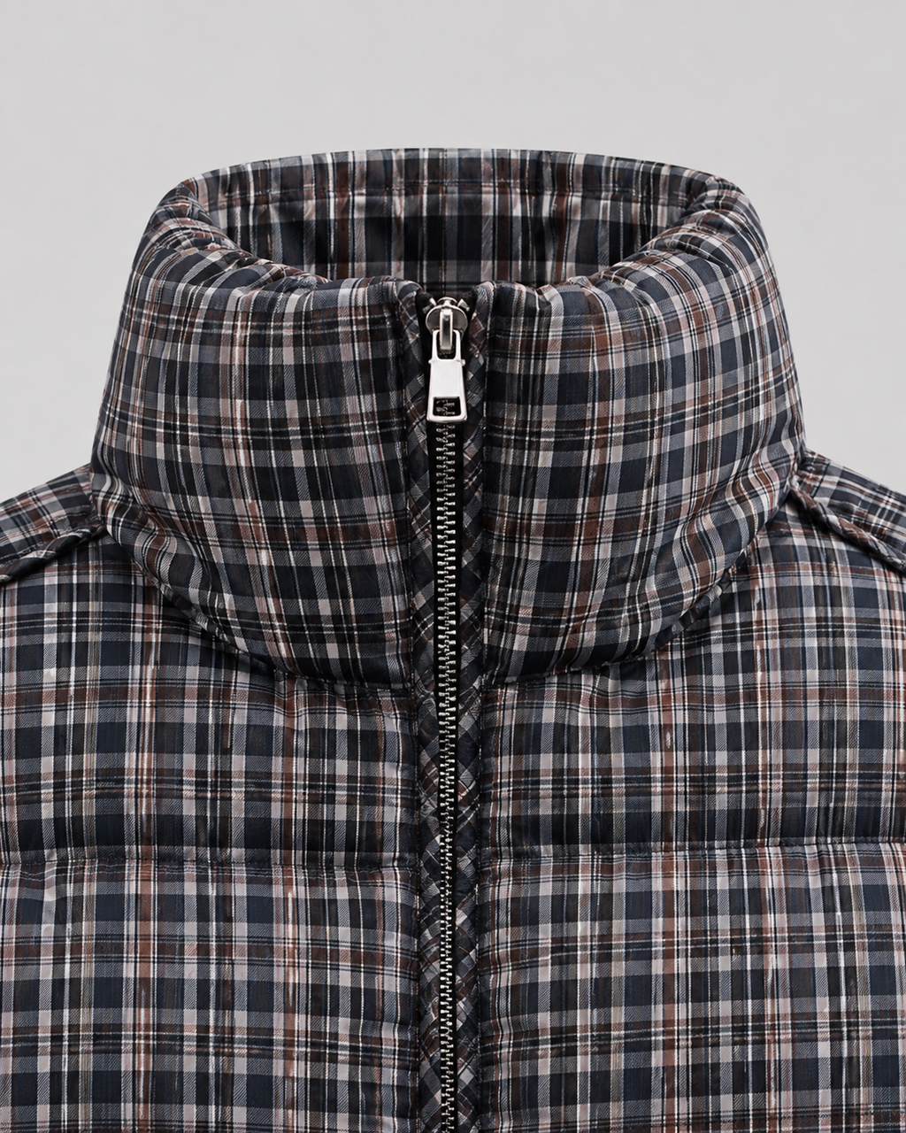 Josette | Checked Funnel Neck Puffer Coat
