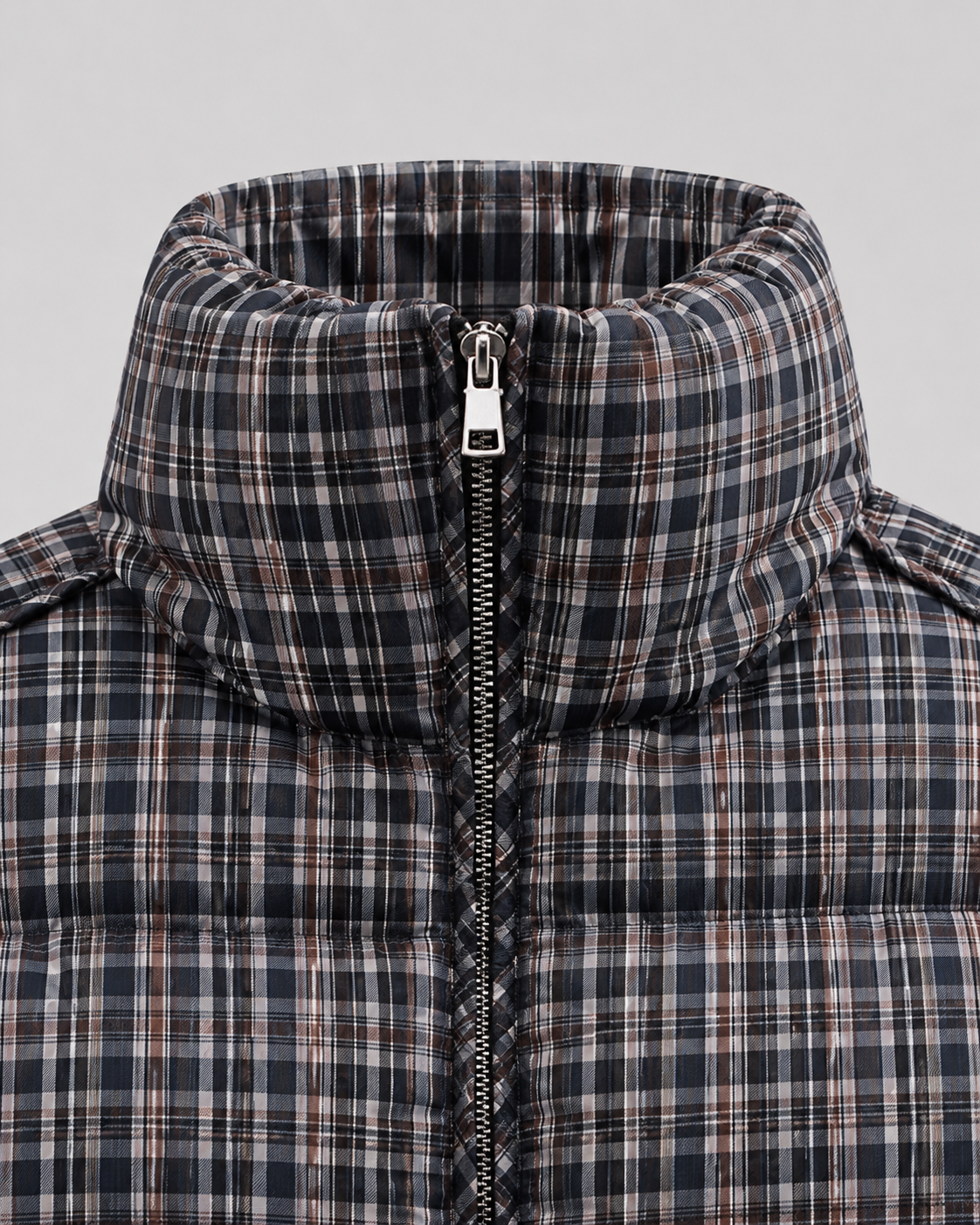 Josette | Checked Funnel Neck Puffer Coat