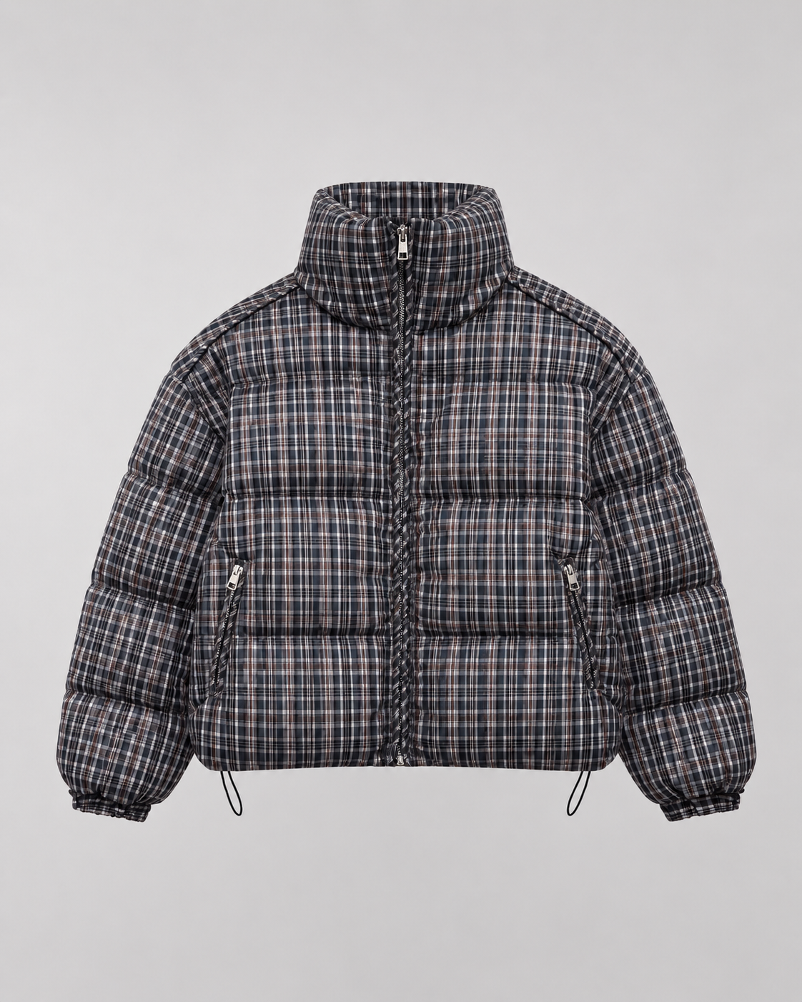 Josette | Checked Funnel Neck Puffer Coat