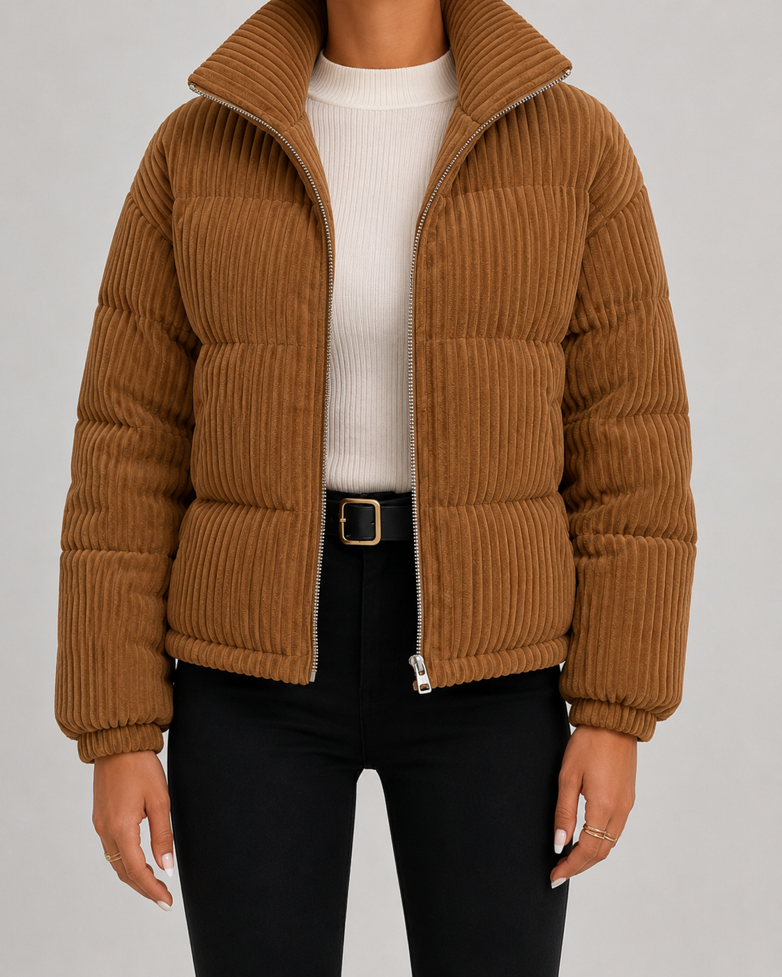 Elowen | Corduroy Puffer Jacket with Funnel Neck