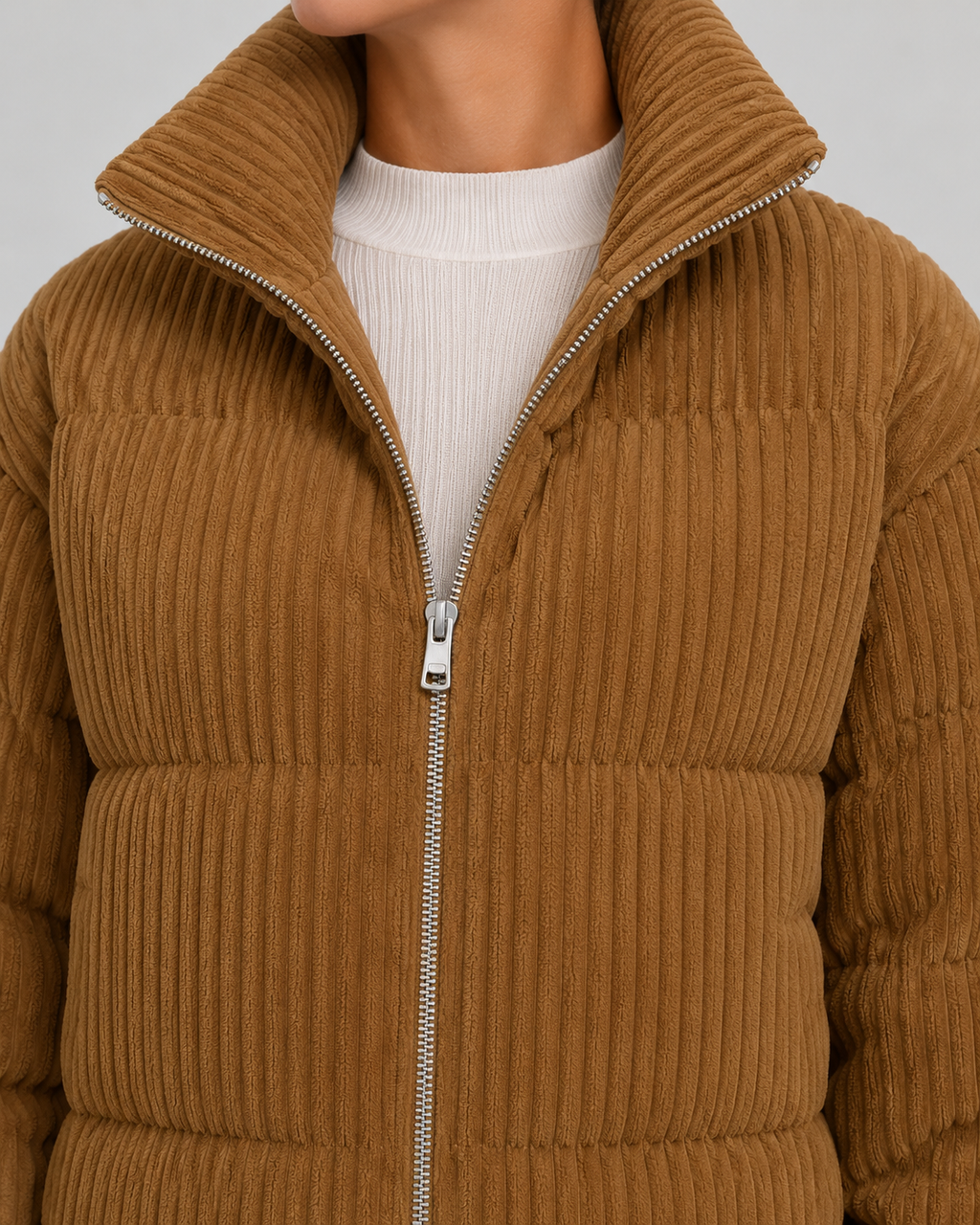 Elowen | Corduroy Puffer Jacket with Funnel Neck