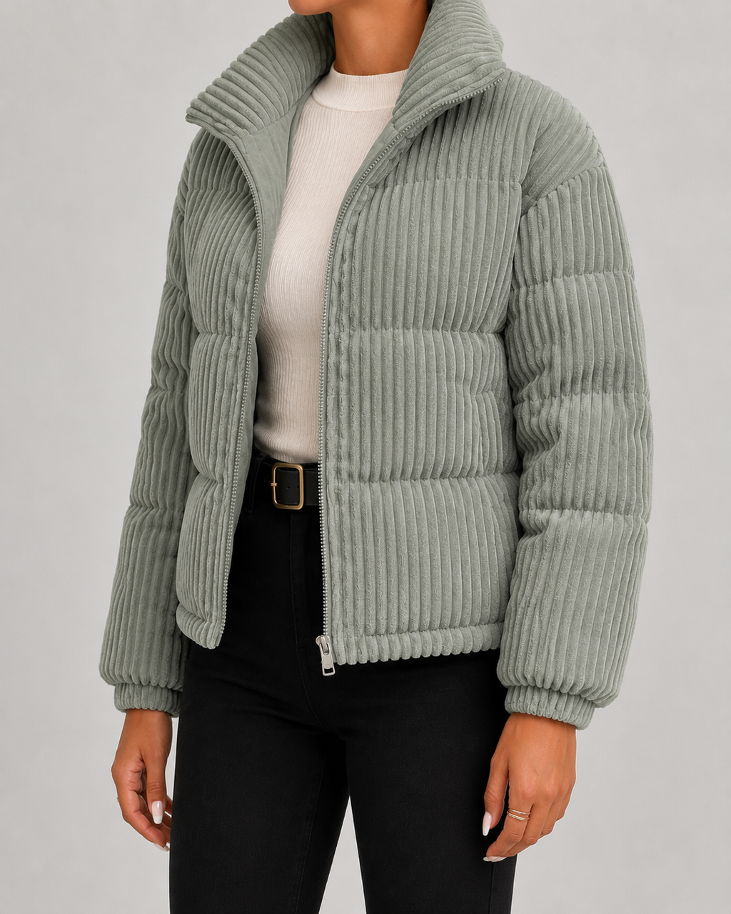 Elowen | Corduroy Puffer Jacket with Funnel Neck