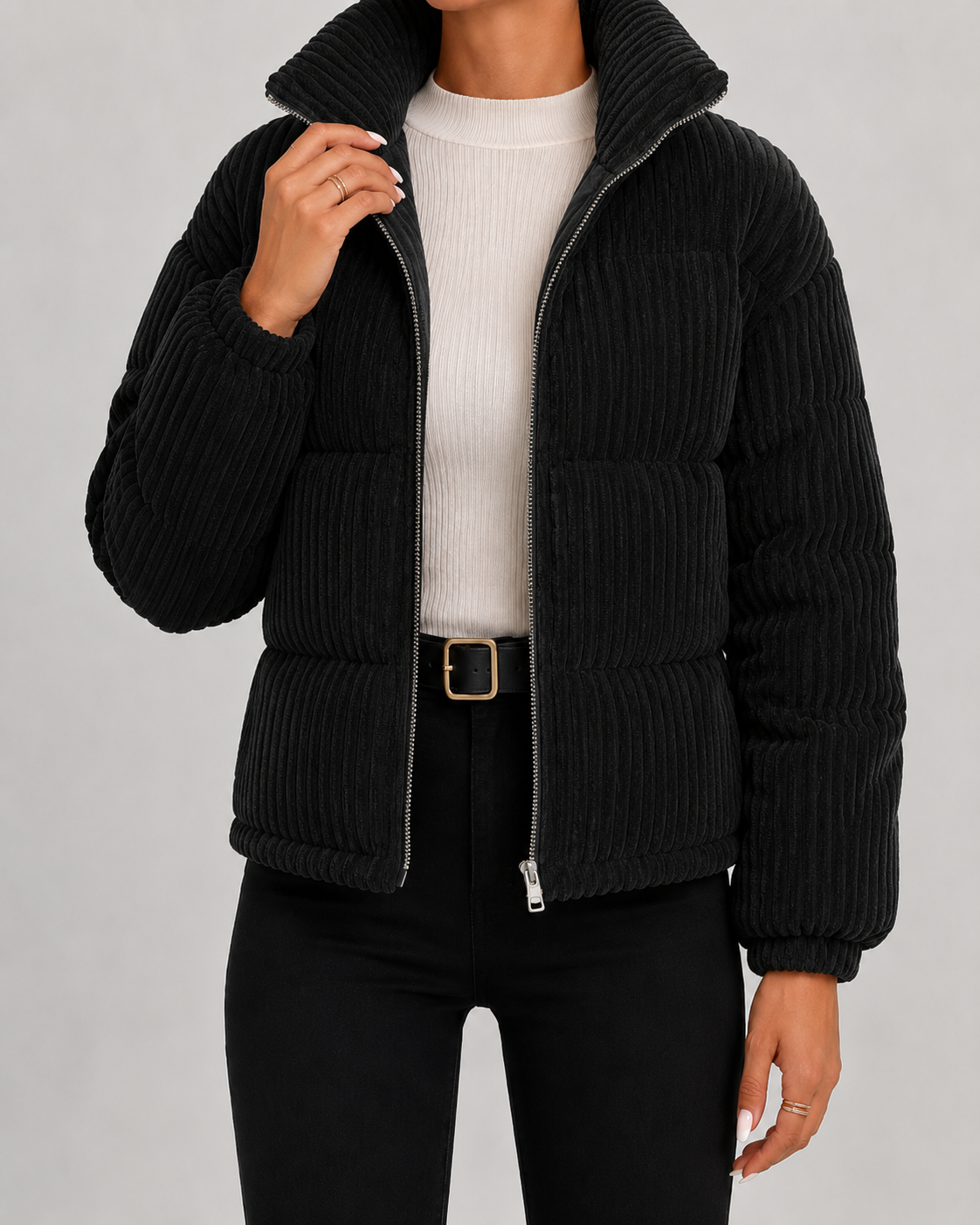 Elowen | Corduroy Puffer Jacket with Funnel Neck
