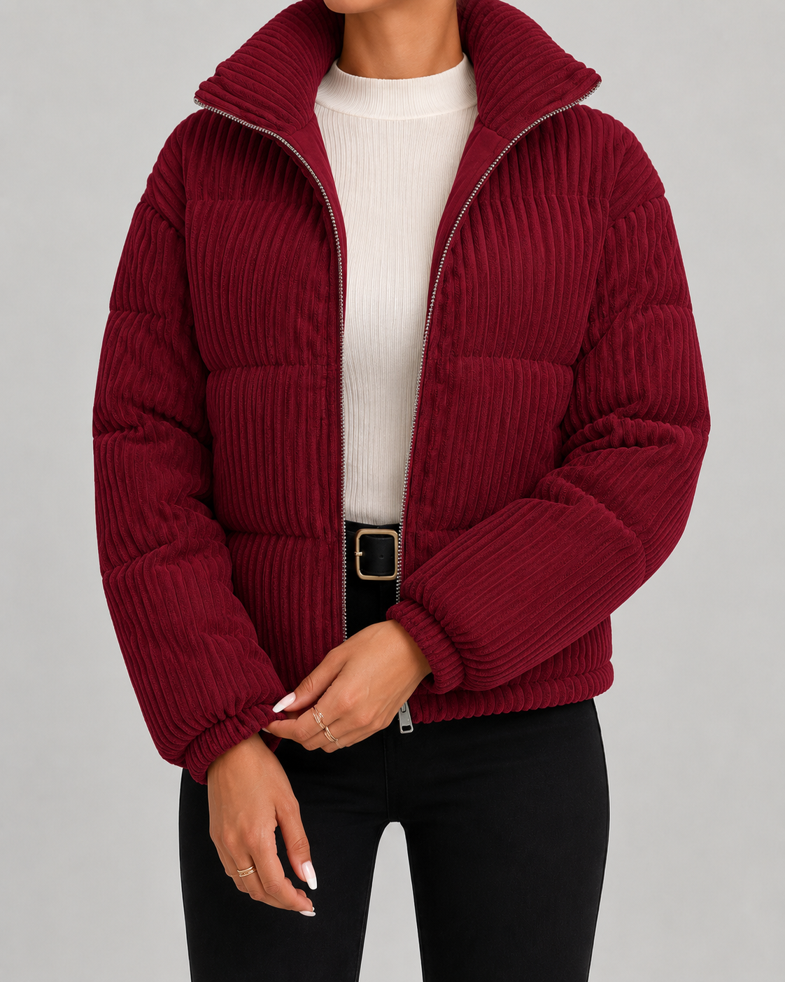 Elowen | Corduroy Puffer Jacket with Funnel Neck