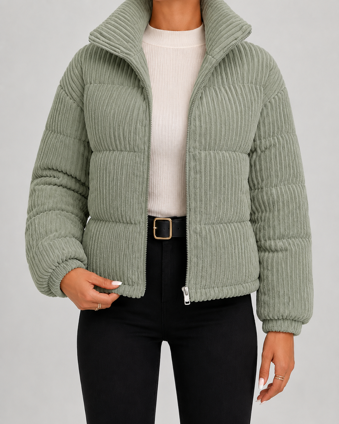 Elowen | Corduroy Puffer Jacket with Funnel Neck