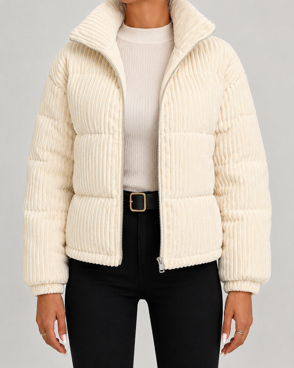 Elowen | Corduroy Puffer Jacket with Funnel Neck