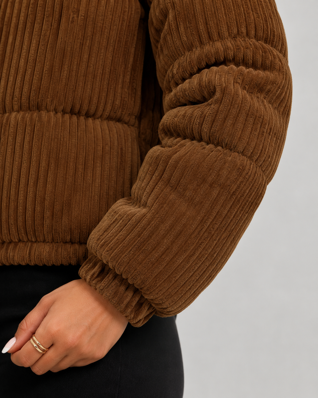 Elowen | Corduroy Puffer Jacket with Funnel Neck