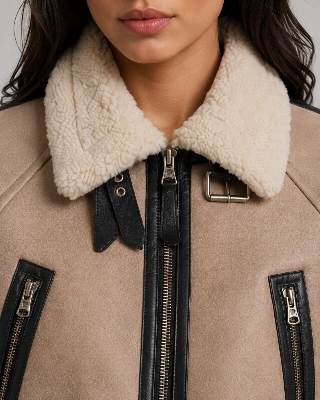 Quenby | Cropped Aviator Jacket with Shearling Collar