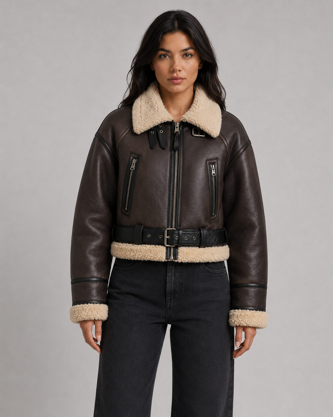 Quenby | Cropped Aviator Jacket with Shearling Collar