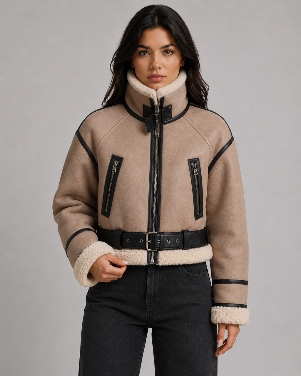 Quenby | Cropped Aviator Jacket with Shearling Collar