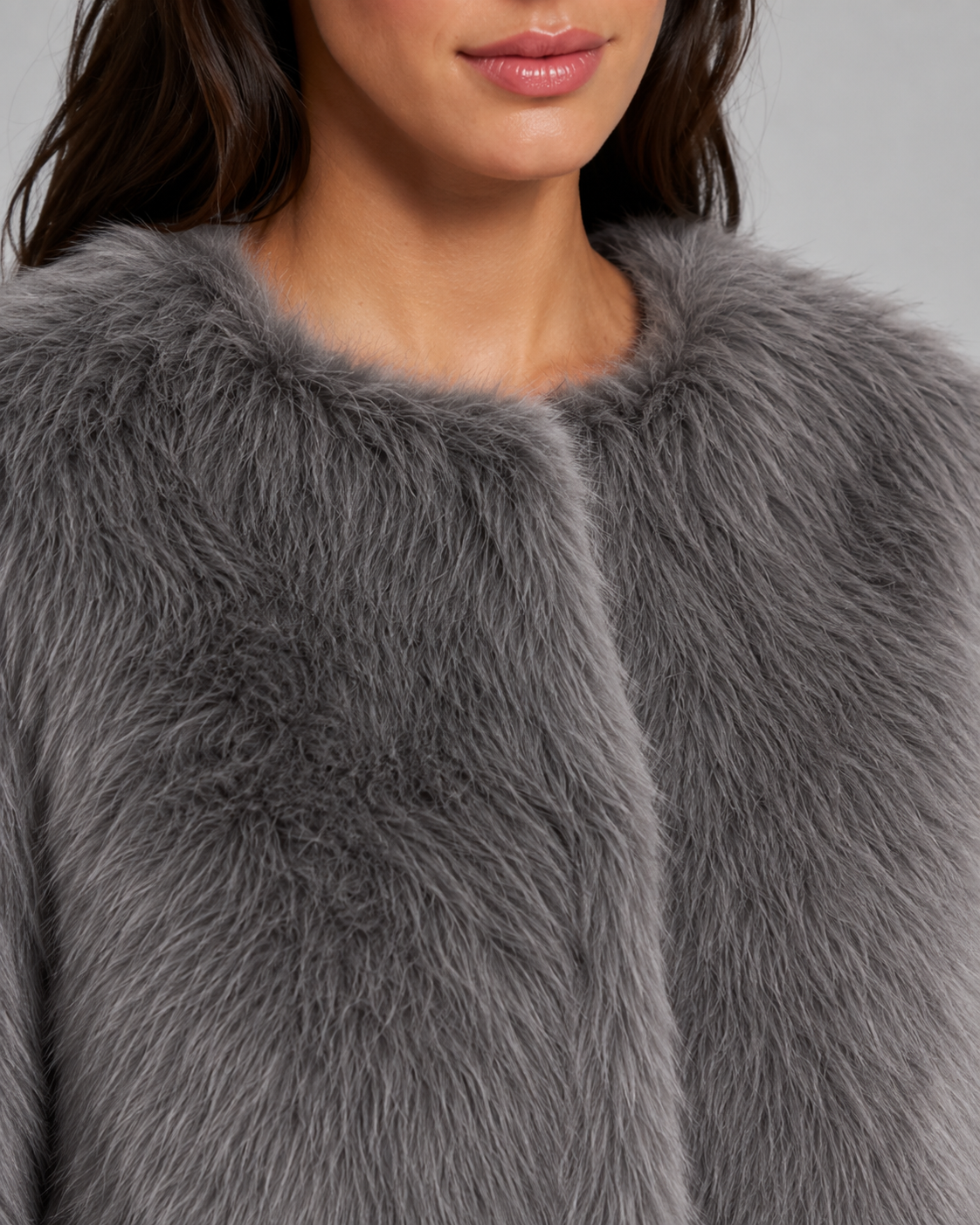 Graciela | Cropped Collarless Faux Fur Jacket
