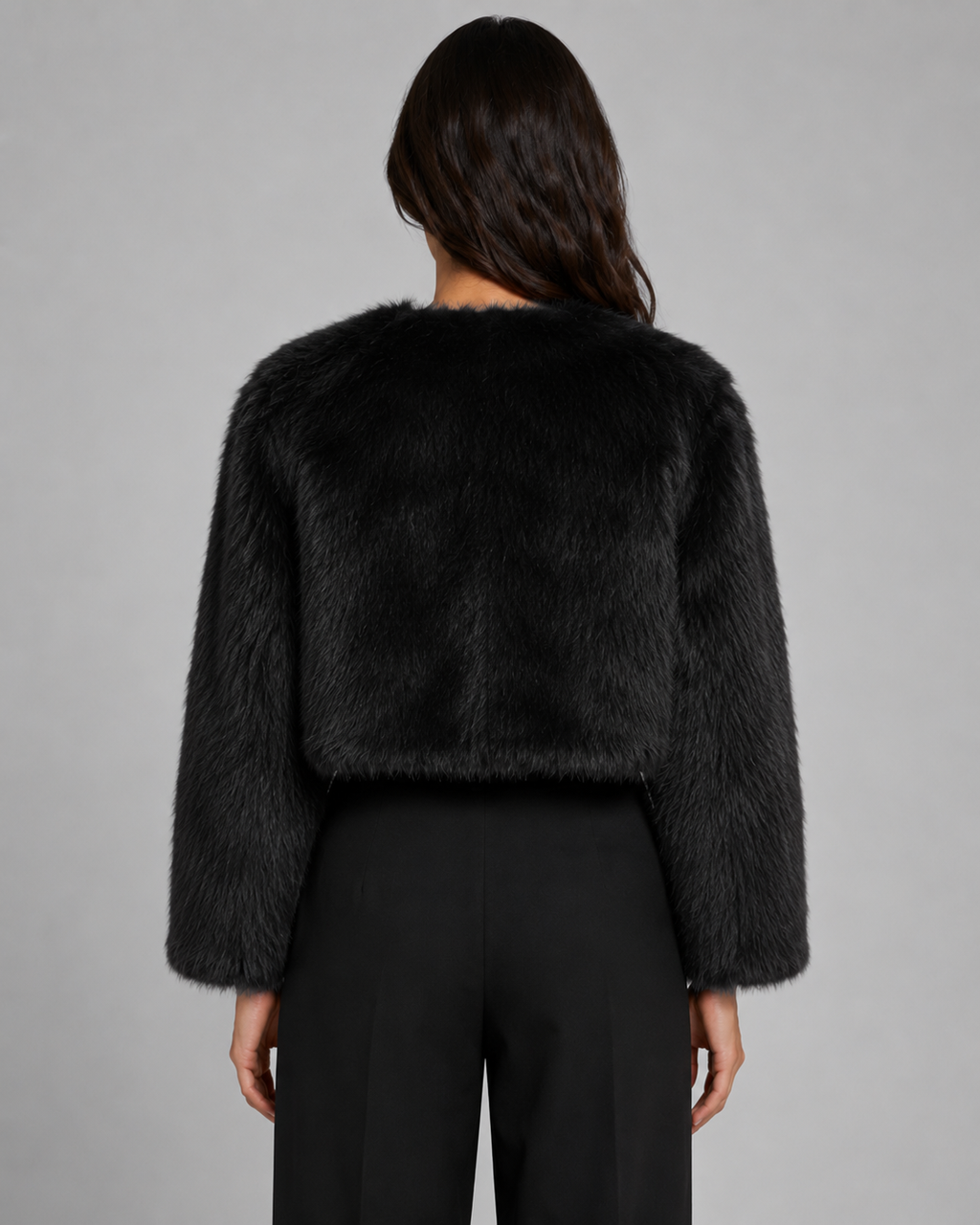 Graciela | Cropped Collarless Faux Fur Jacket