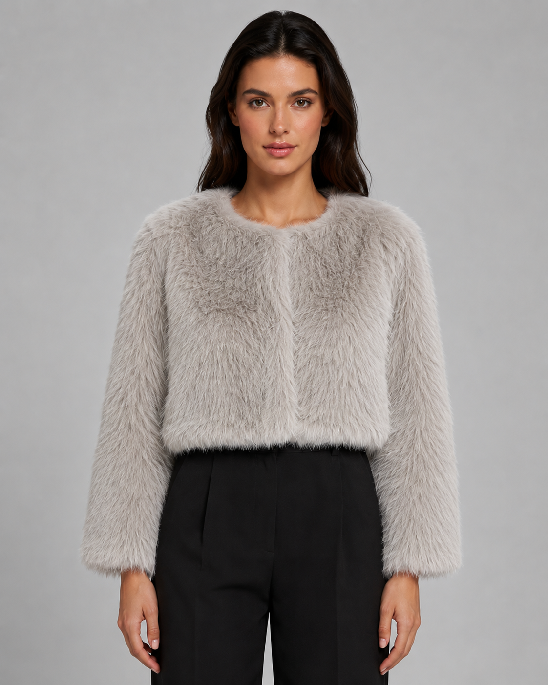 Graciela | Cropped Collarless Faux Fur Jacket