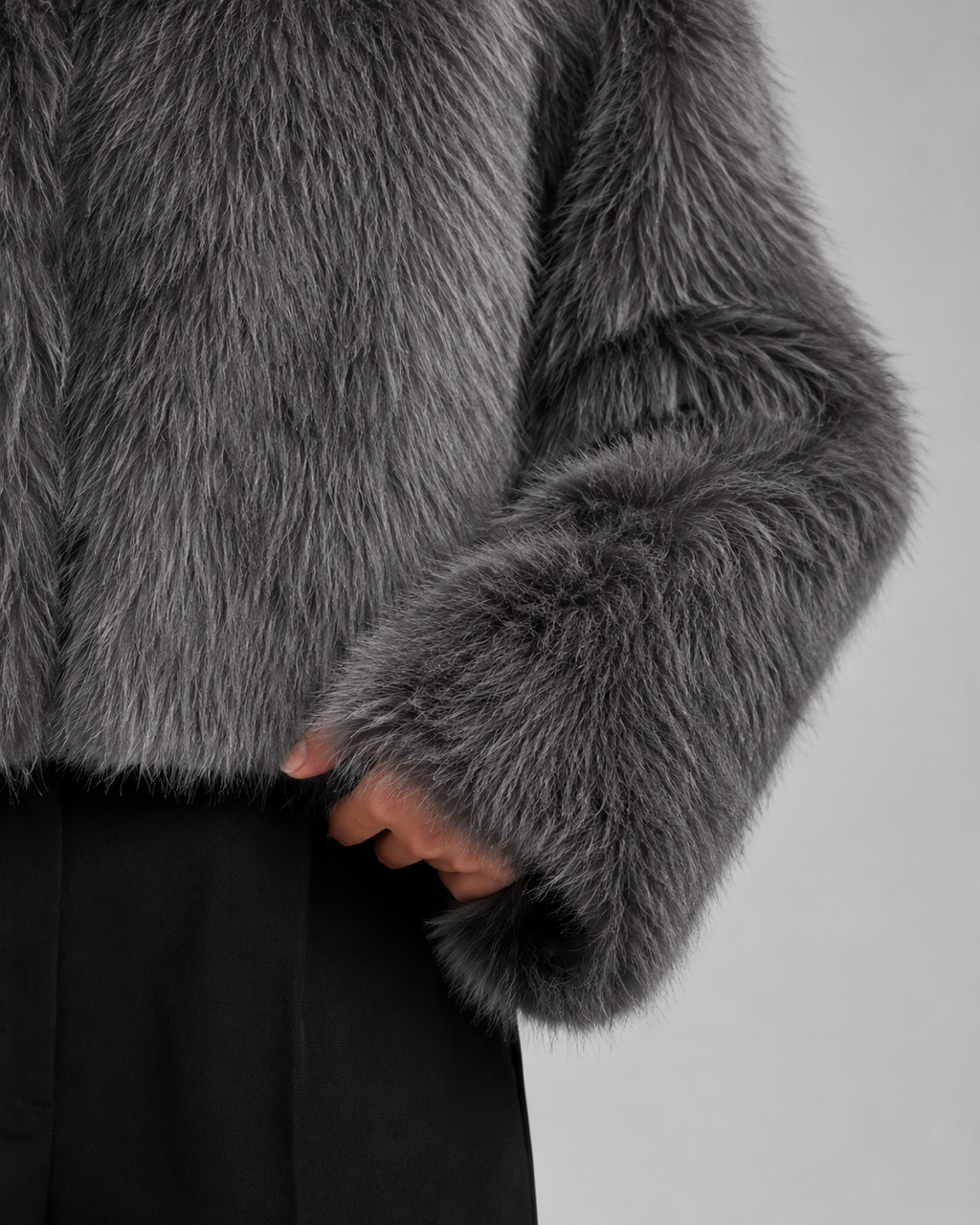 Graciela | Cropped Collarless Faux Fur Jacket