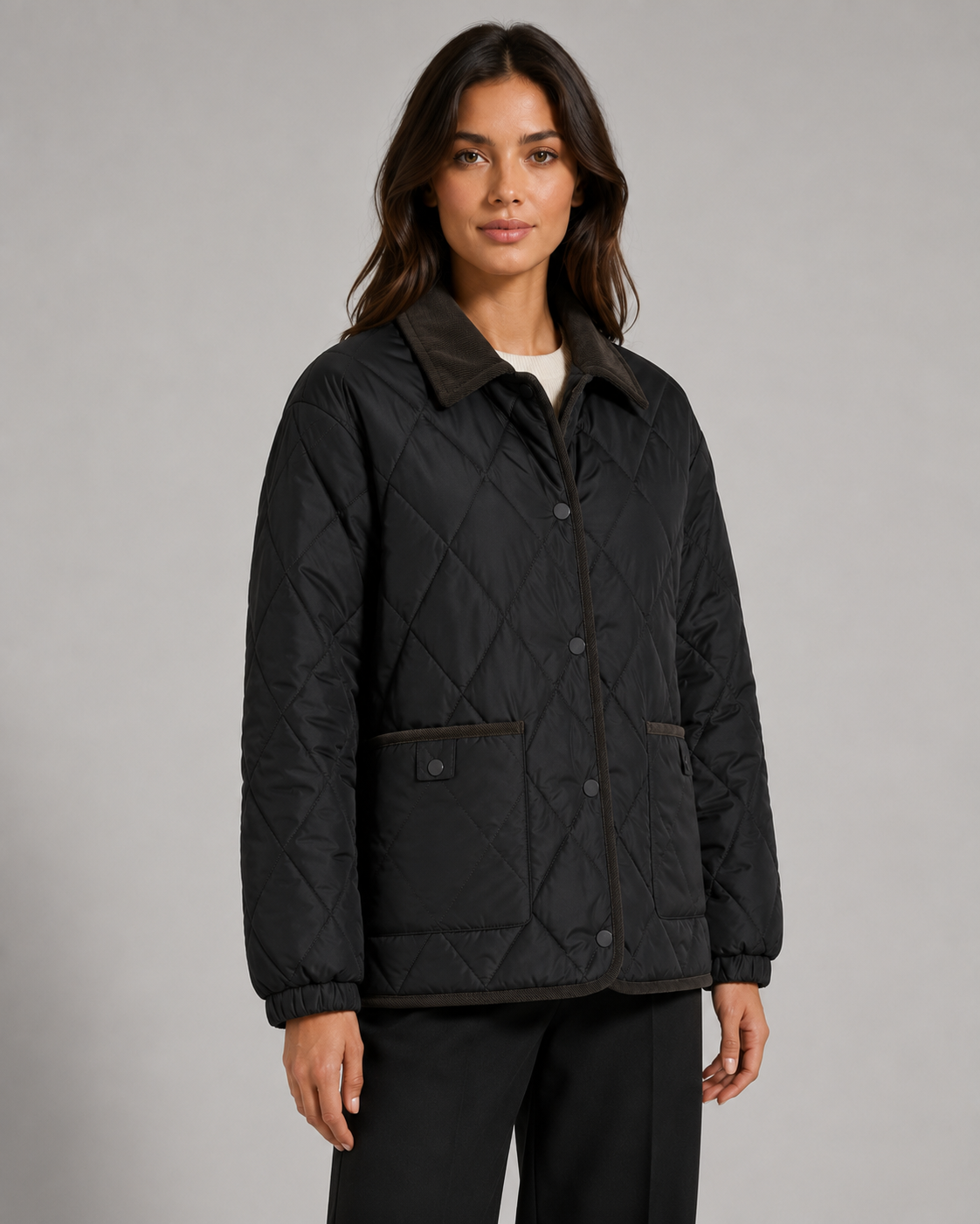Daria | Diamond Quilted Jacket with Corduroy Collar