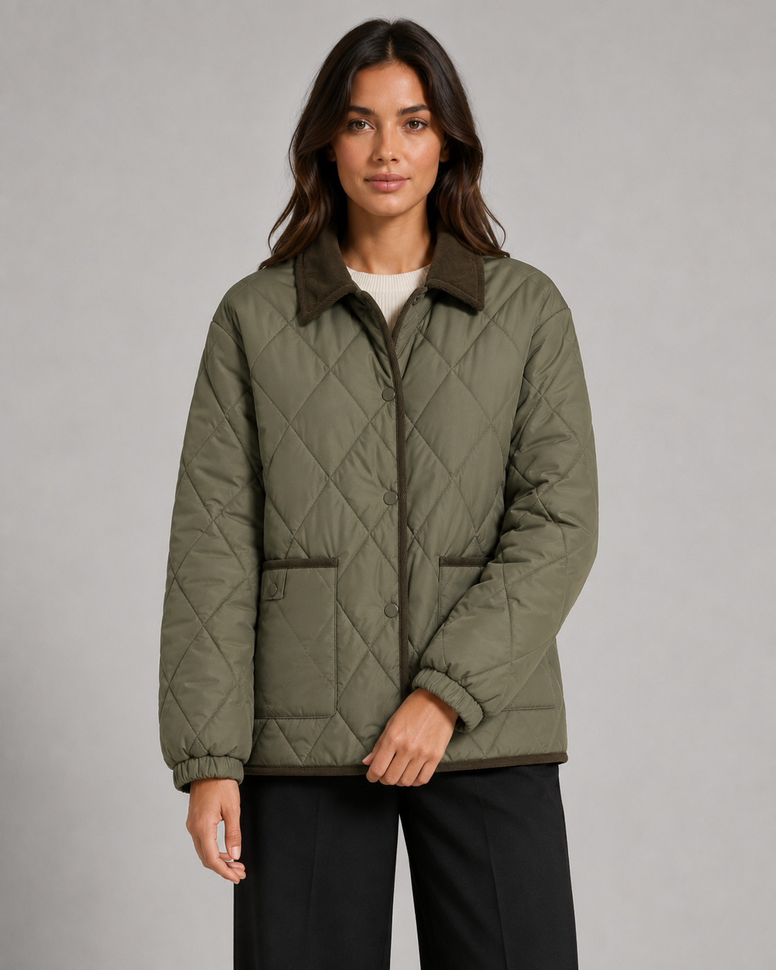 Daria | Diamond Quilted Jacket with Corduroy Collar