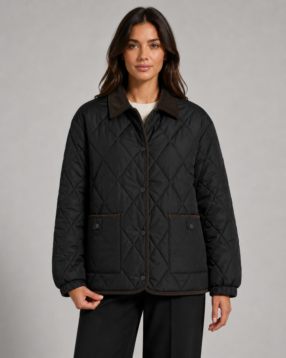 Daria | Diamond Quilted Jacket with Corduroy Collar
