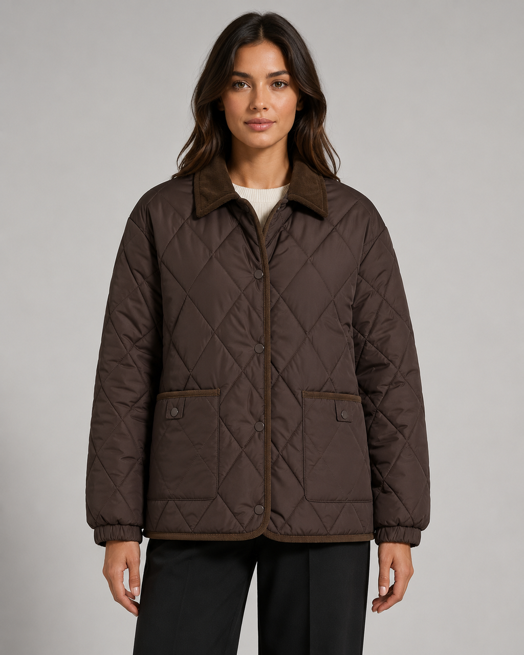 Daria | Diamond Quilted Jacket with Corduroy Collar