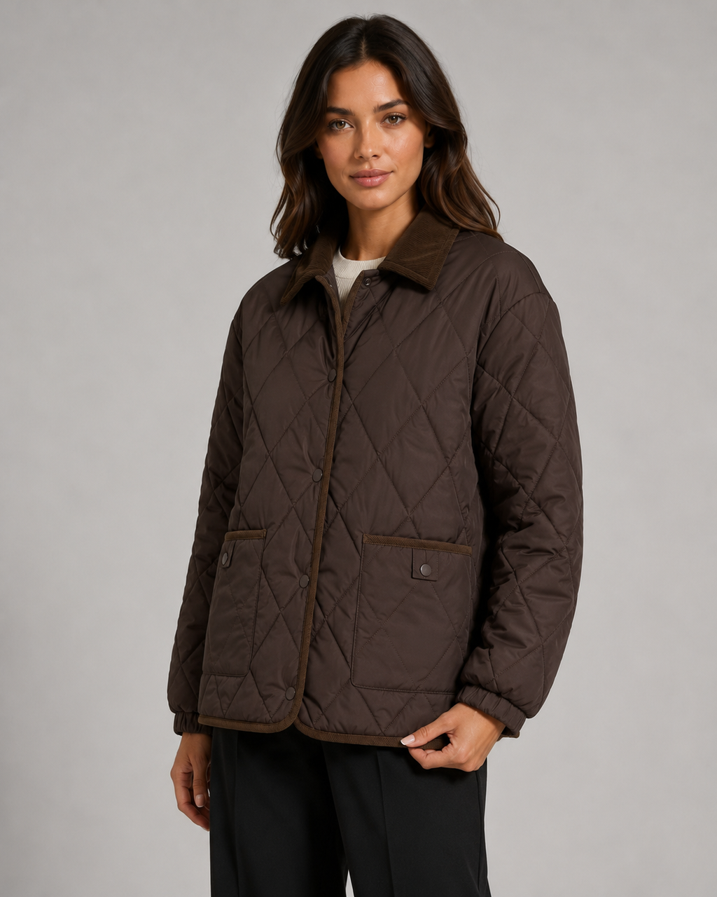 Daria | Diamond Quilted Jacket with Corduroy Collar