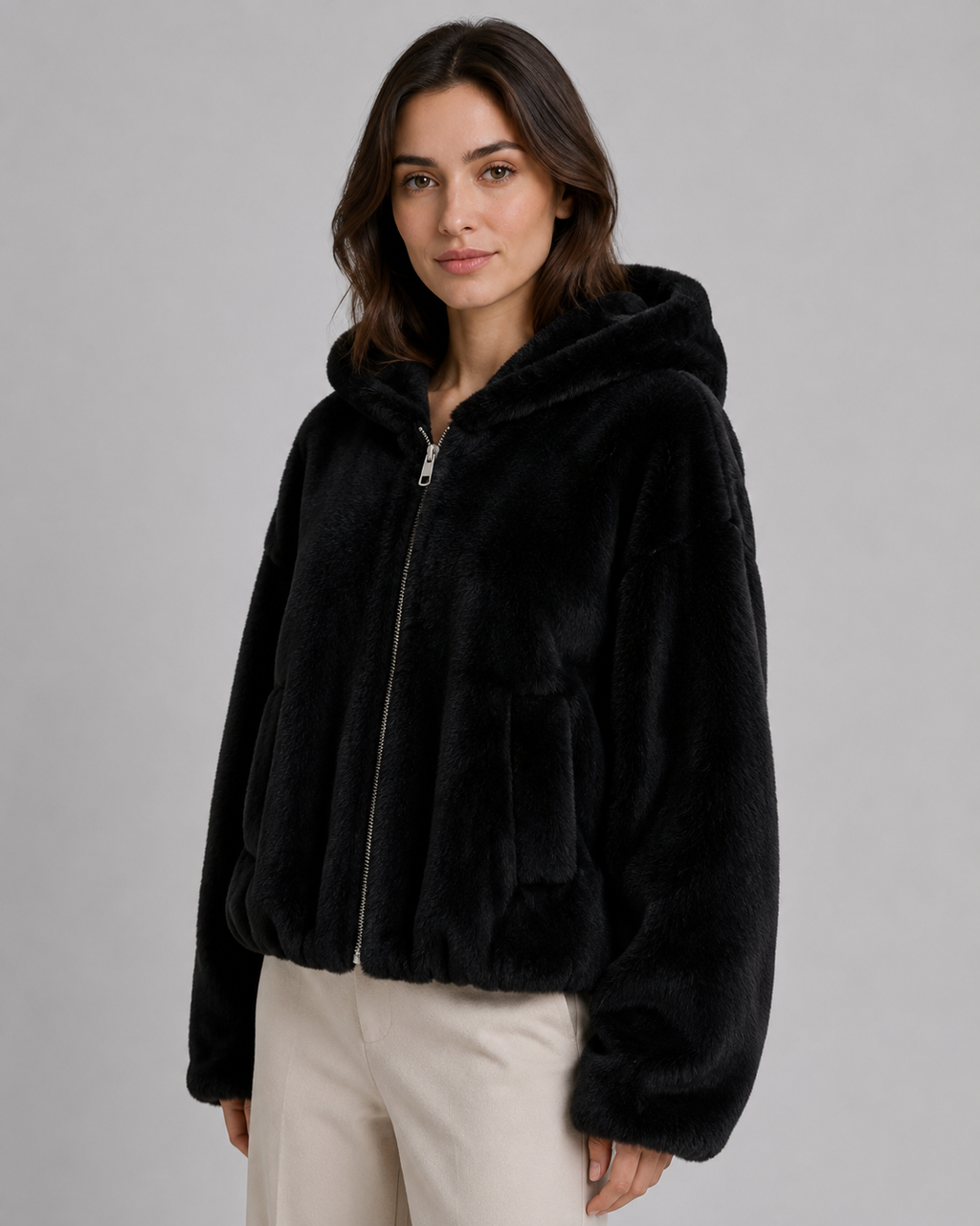 Henriette | Hooded Faux Fur Zip-Up Jacket