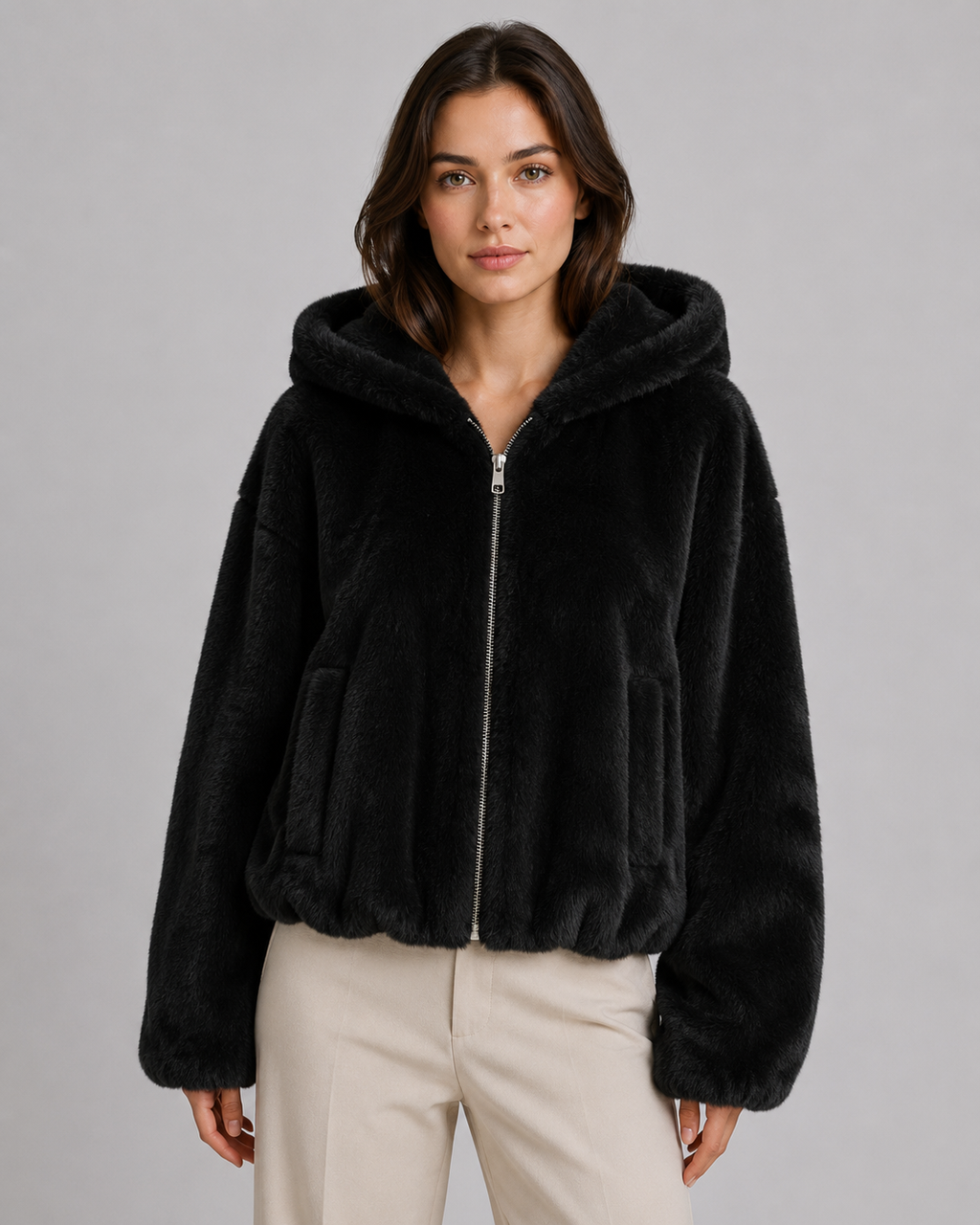 Henriette | Hooded Faux Fur Zip-Up Jacket