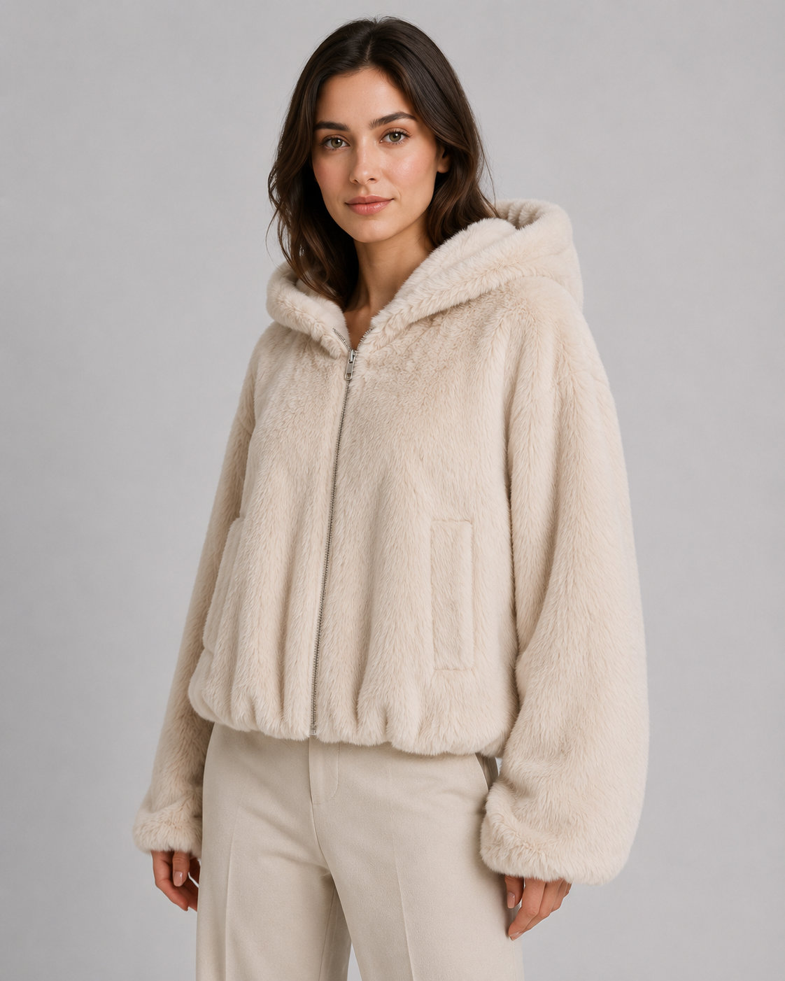 Henriette | Hooded Faux Fur Zip-Up Jacket