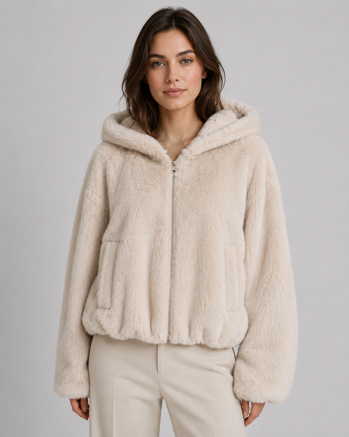Henriette | Hooded Faux Fur Zip-Up Jacket