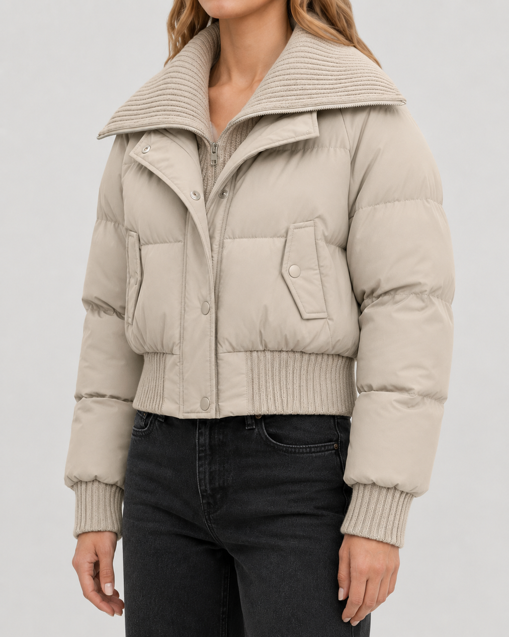 Kirra | Cropped Puffer Jacket with Ribbed Collar