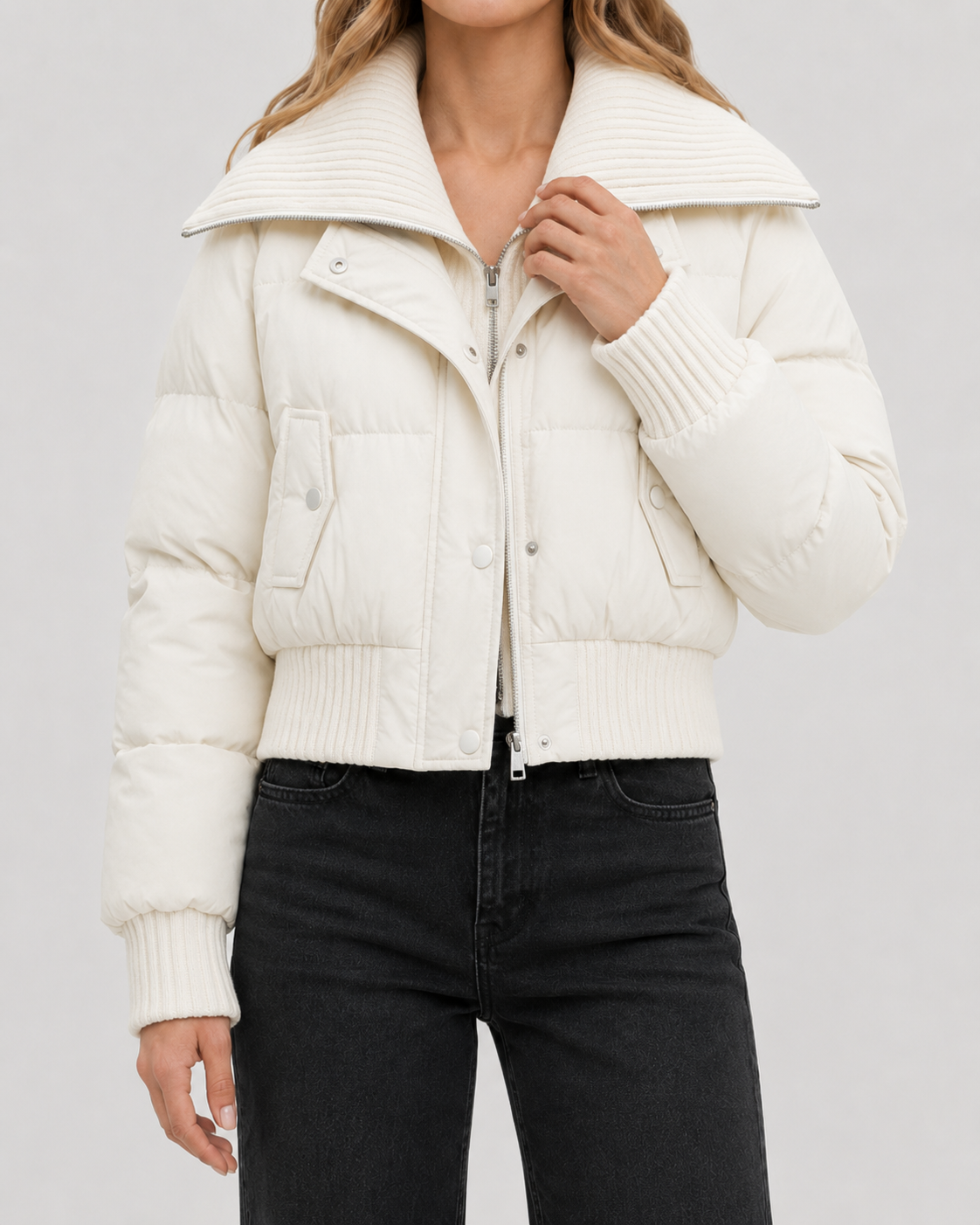 Kirra | Cropped Puffer Jacket with Ribbed Collar