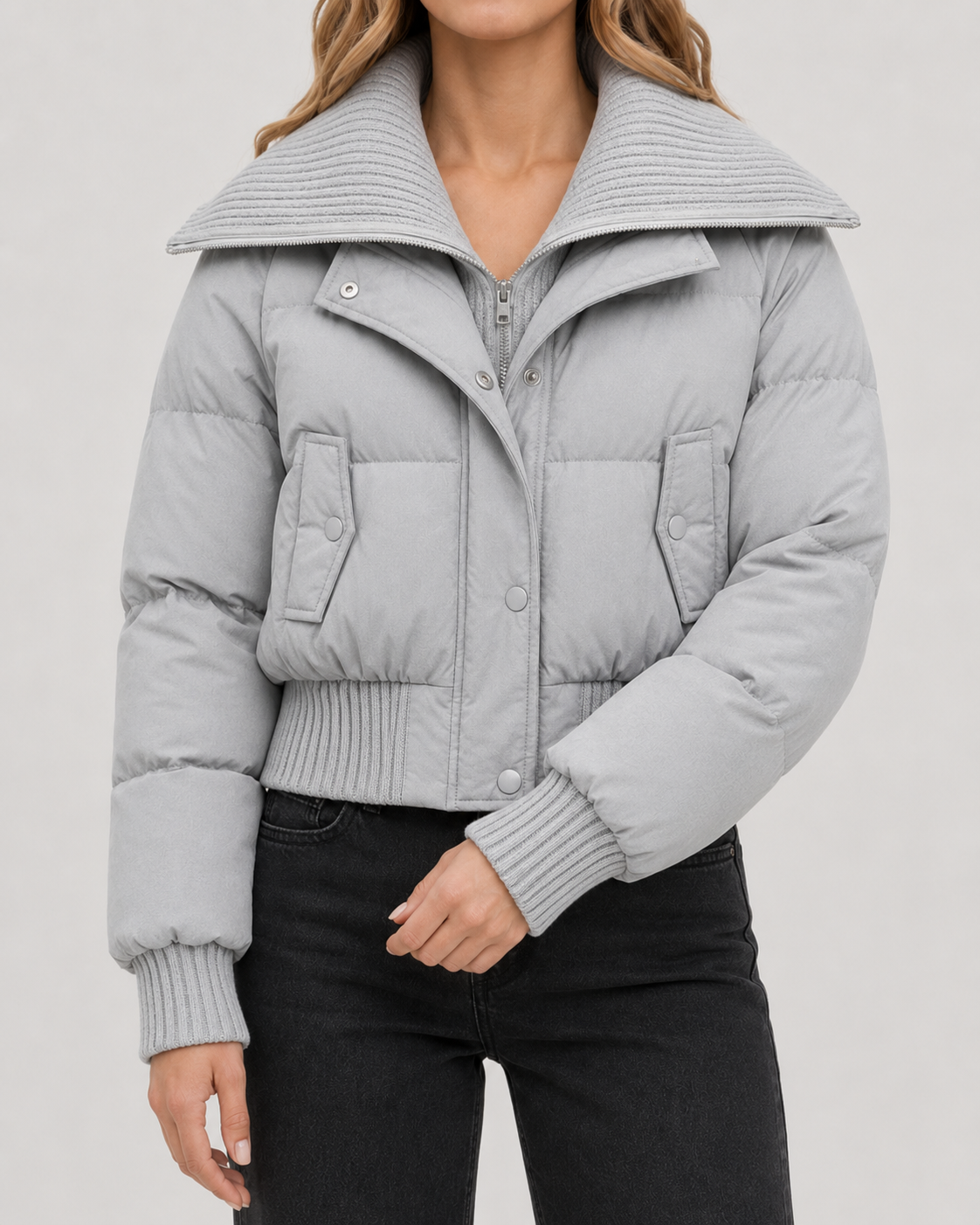 Kirra | Cropped Puffer Jacket with Ribbed Collar