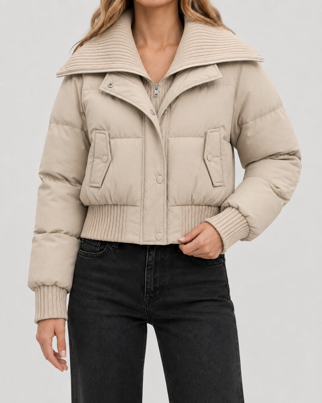 Kirra | Cropped Puffer Jacket with Ribbed Collar