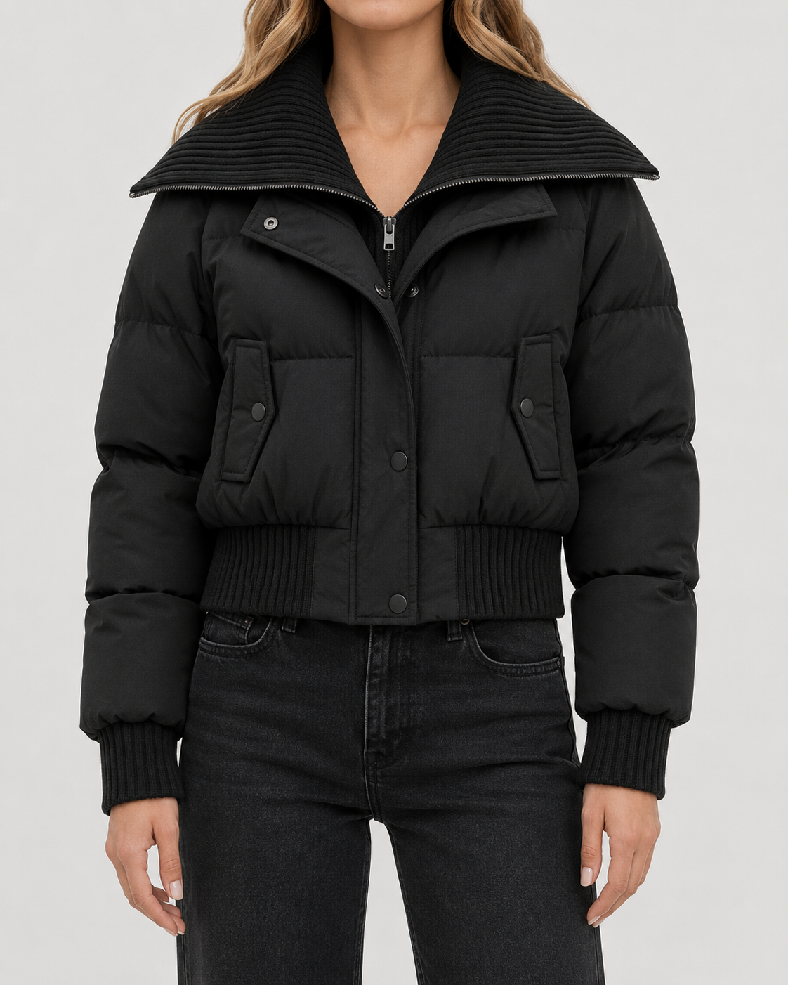 Kirra | Cropped Puffer Jacket with Ribbed Collar