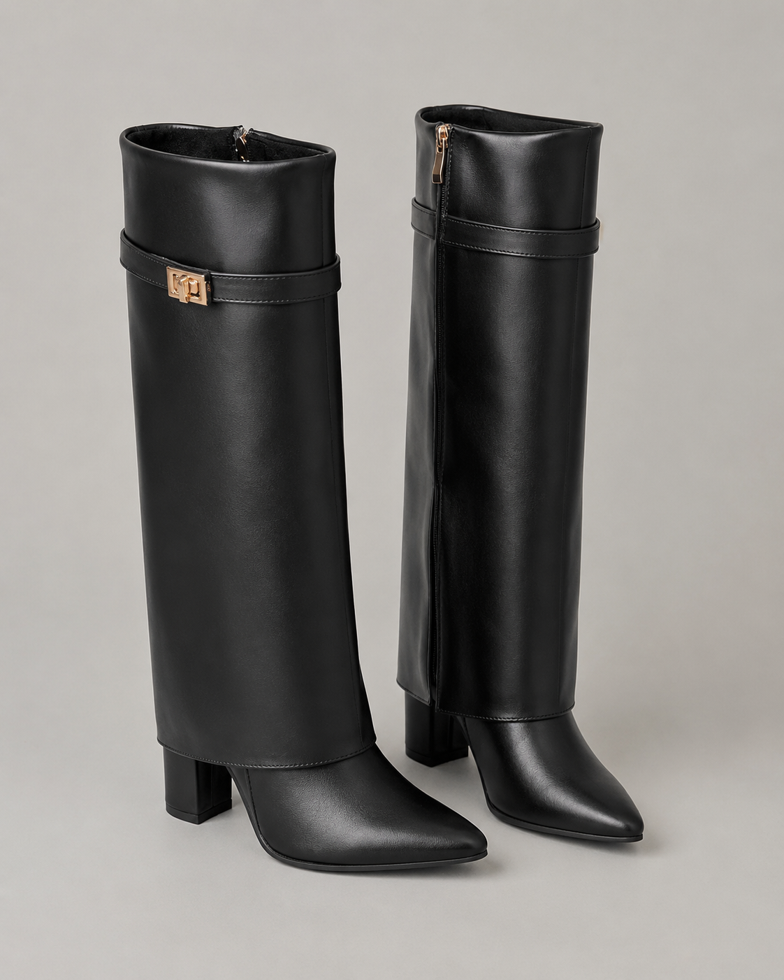 Marisela | Pointed Toe Buckle Knee-High Boots