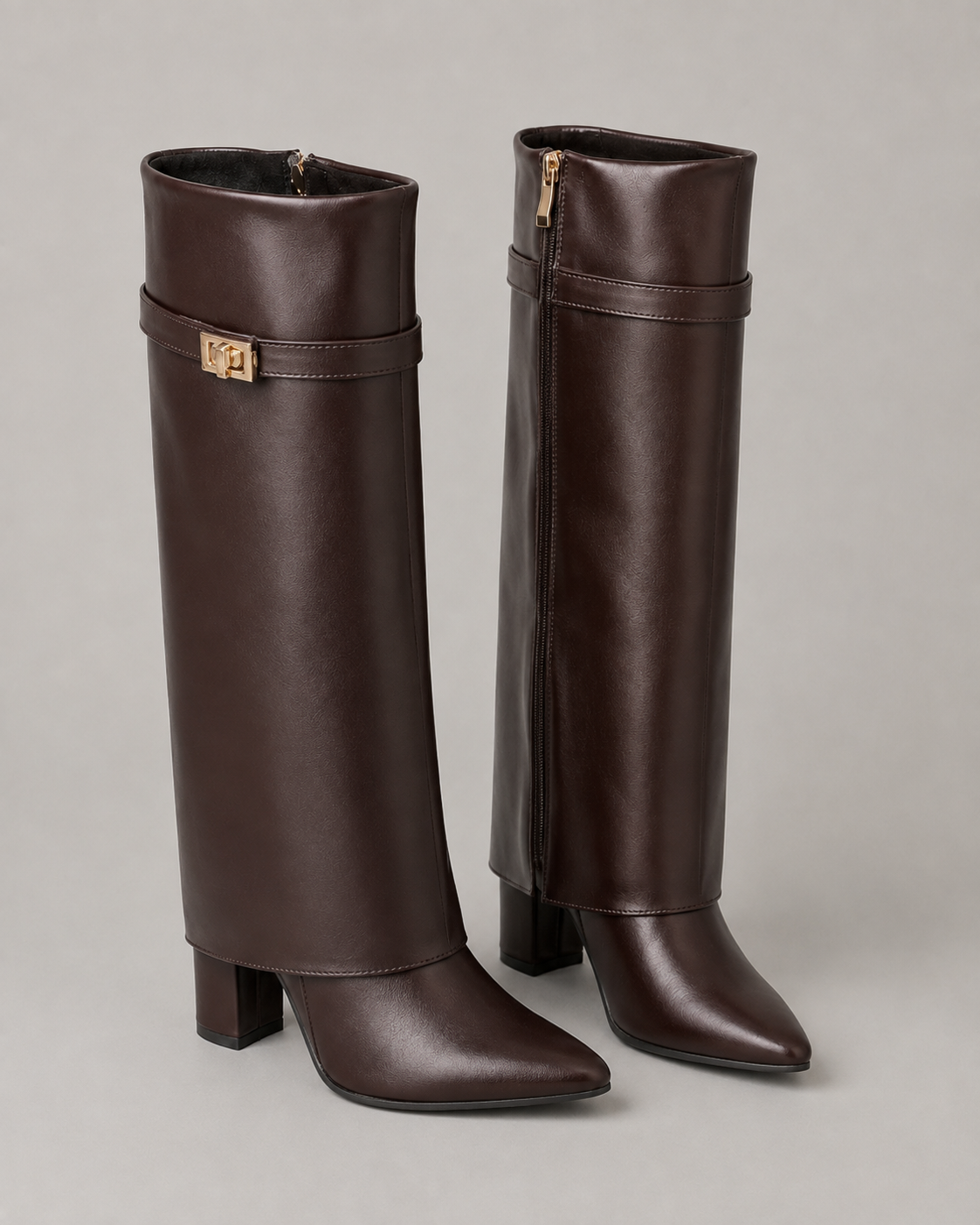 Marisela | Pointed Toe Buckle Knee-High Boots