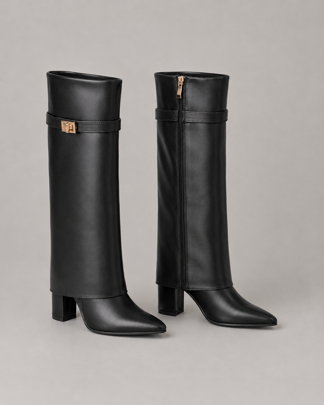 Marisela | Pointed Toe Buckle Knee-High Boots