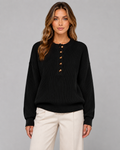 Melisande | Ribbed Henley Button Neck Sweater