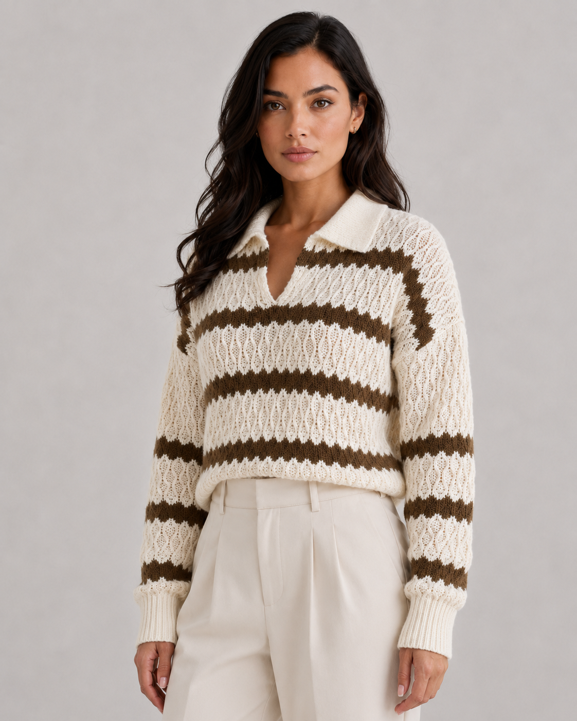 Brielle | Striped Collared Knit Sweater