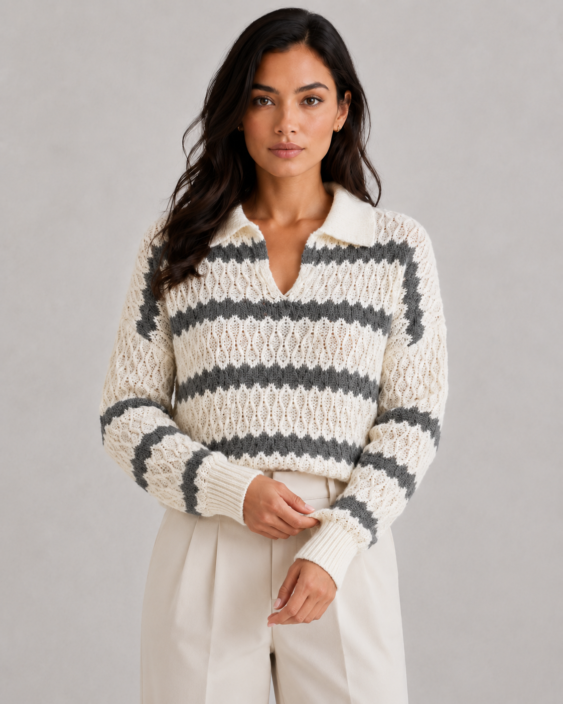 Brielle | Striped Collared Knit Sweater