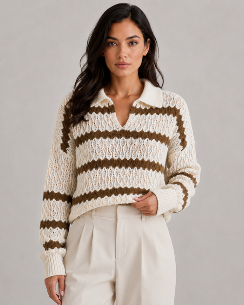 Brielle | Striped Collared Knit Sweater