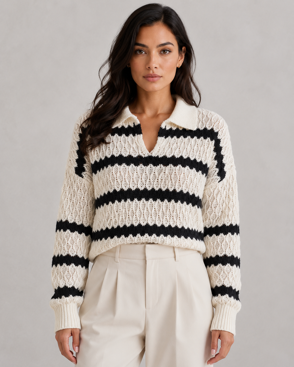 Brielle | Striped Collared Knit Sweater